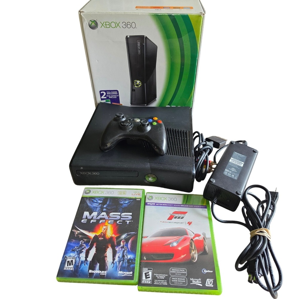 Microsoft Xbox 360 S 250GB Matte Black Console Bundle Boxed Mass Effect Forza 4